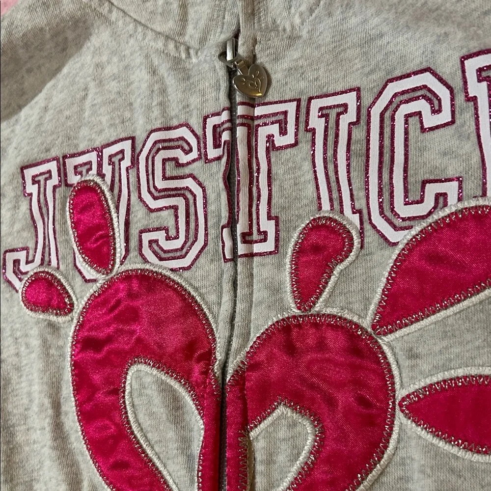 Justice Gray Zip-Up with Pink Heart Graphic